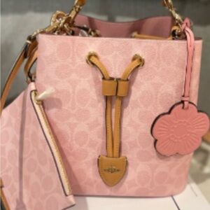 🍄Coach Rowan Bucket Bag in Signature Canvas w/ Charms